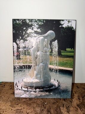 10” x 13” White Fountain Sculpture Wall Art on Wood 🖼️